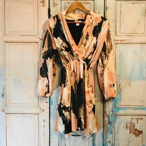 Bar III Printed Surplice Empire Waist Dress